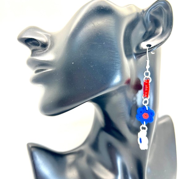 USA Flower Earrings - 4th of July Earrings - American Earrings - Patriotic Earri - Picture 8 of 8